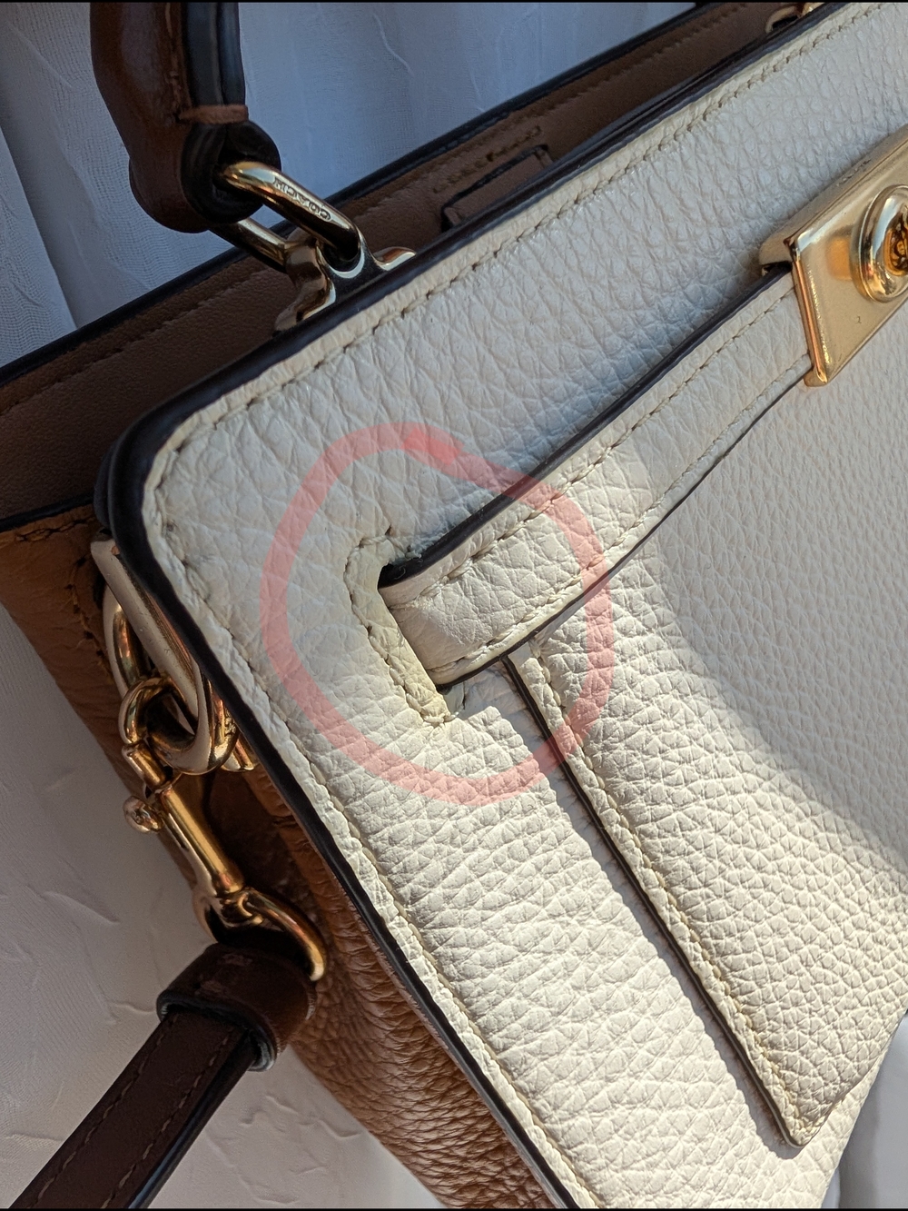 Coach Mini Lane Cream Brown Gold Top-Handle Crossbody Bag Leather - Picture 8 of 9